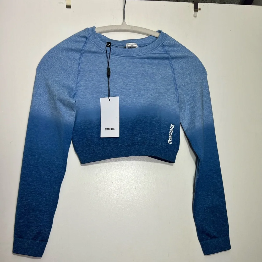 NWT Gymshark Adapt Ombre Seamless Set - Powder Blue Marl/Luna Blue - Size S - Picture 3 of 16